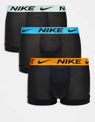 Nike Nike Elite Breathe 3 pack trunk in black with coloured waistband in orange / blue / grey