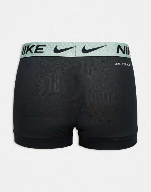 Nike Elite breathe 3 pack trunks in black with mint/orange/gray waistbands, 2 of 3