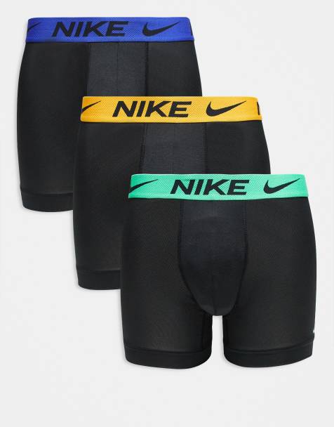 Nike – Elite Breathe – 3er-Pack Boxer-Unterhosen in Schwarz mit farbigem Bund in Grün/Orange/Blau - view 1