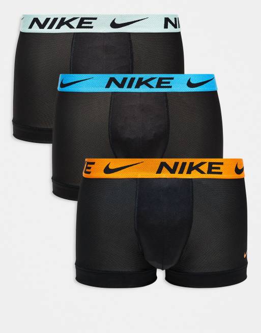 Nike - Elite Breathe - Confezione da 3 paia di boxer aderenti neri con fascia in vita colorata arancione, blu e grigia