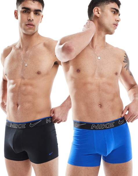 Nike Elite Cotton Stretch 2 pack boxer briefs in black / blue - view 1