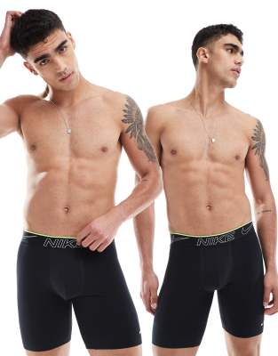 Nike Nike Elite Cotton Stretch 2 pack long boxer brief in black