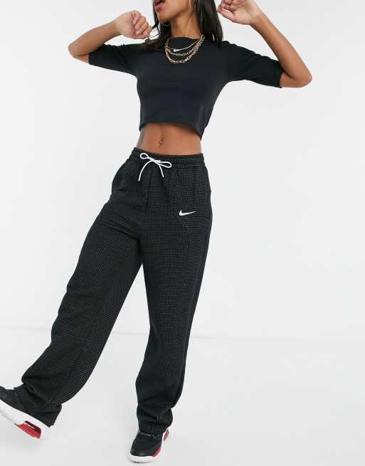 Nike Cotton Blend Fleece Wide Leg Sweatpants in Natural