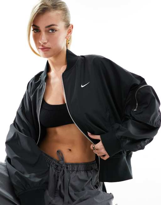 Nike essenitals oversized bomber jacket in black 