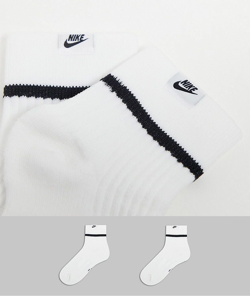 Nike Essential 2 pack quarter socks in white