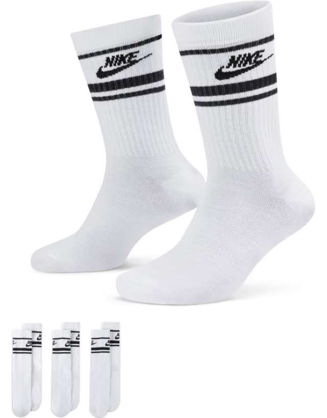 Nike Essential 3 pack socks in white/black