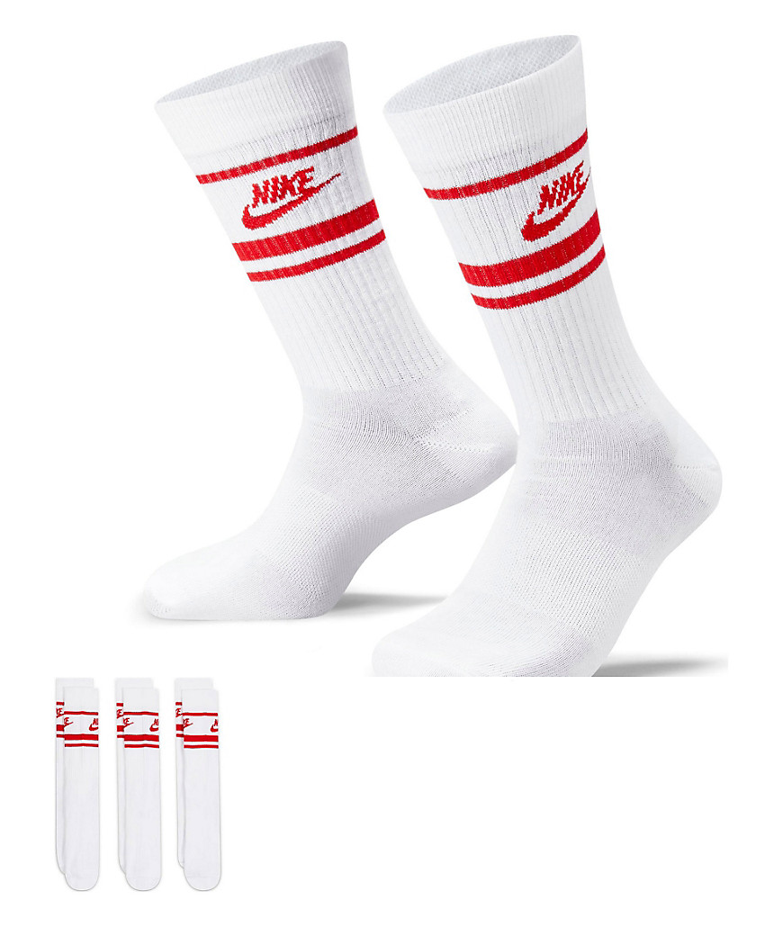 Nike Everyday Essential 3 Pack Ankle Socks In White & Red