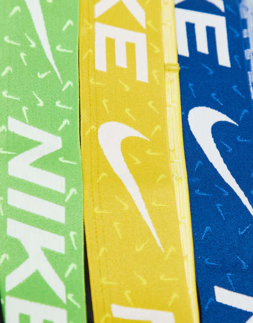 Nike – Essential – 3er-Pack Mikrofaser-Unterhosen in Schwarz mit Bund in Gelb/Grün/Blau, 2 von 3
