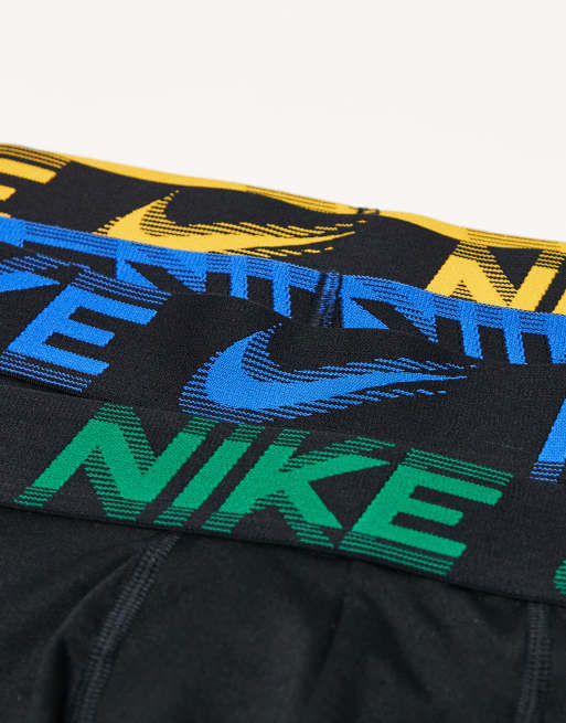 Nike – Essential – 3er-Pack Mikrofaser-Unterhosen in Schwarz mit Logo am Bund in Gelb/Grün/Blau, 3 von 3