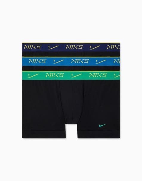 Nike – Essential – 3er-Pack Unterhosen aus Baumwolle in Schwarz mit Bund in Grün/Blau/Lila - view 1