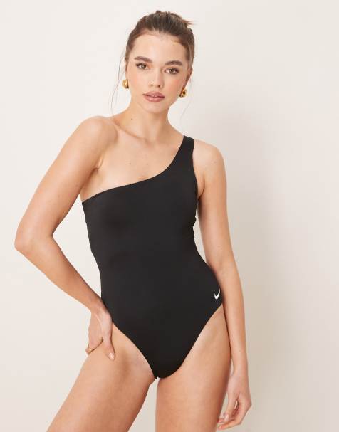 Nike Essential asymmetrical one piece swimsuit in black - view 1