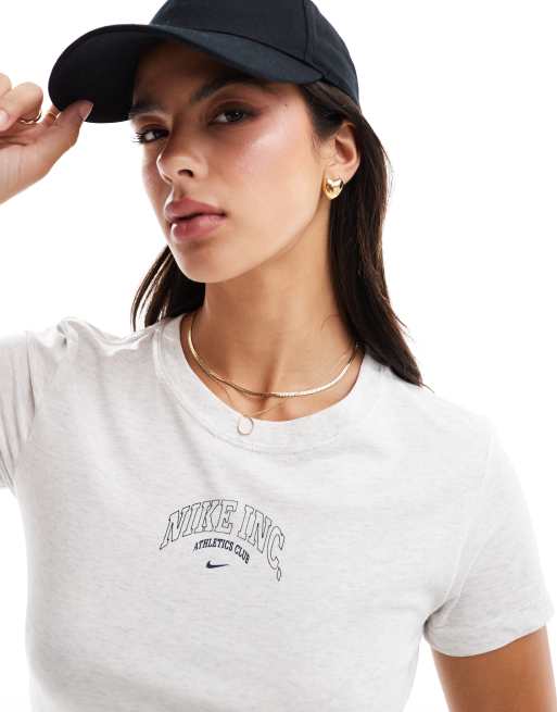 Nike Essential Athletics Club graphic cropped T-shirt in off-white 