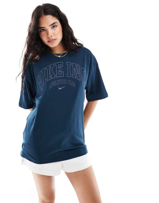 Nike Essential Athletics Club graphic oversized t shirt in navy