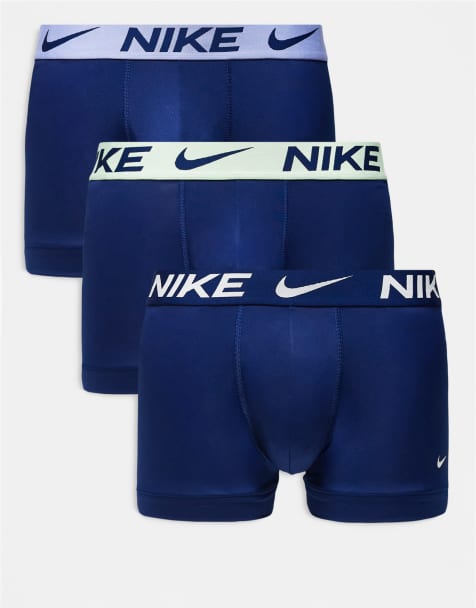 Nike – Essential – Blå trunks i mikrofiber med blå, lavendelfärgade och mintgröna midjeband, 3-pack - view 1