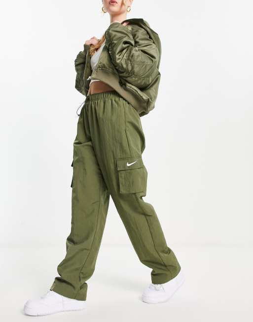 Nike Essentials Fleece cuffed cargo sweatpants in olive green, ASOS