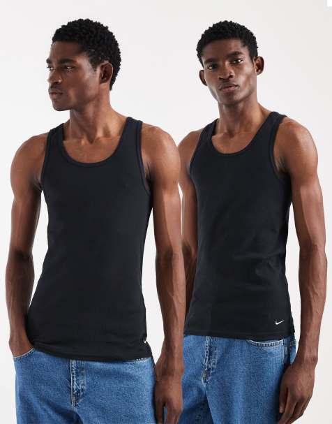 Nike - Essential - Confezione da 2 canotte in cotone nere a coste - view 1