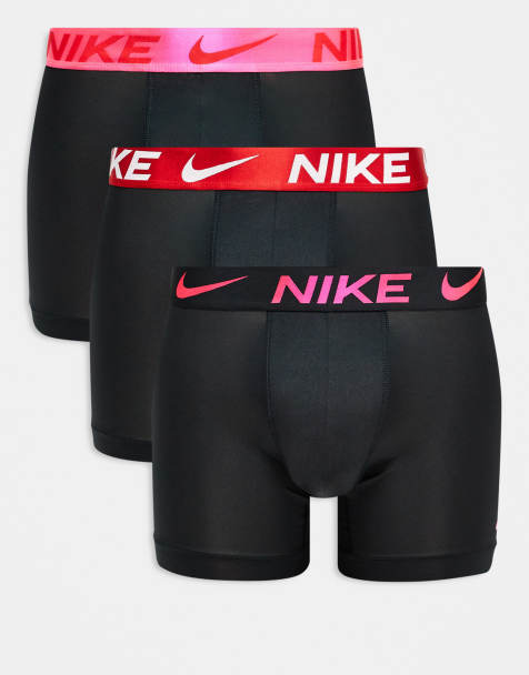 Nike - Essential - Confezione da 3 paia di boxer neri in microfibra con vita elasticizzata colorata rossa, rosa e nera - view 1