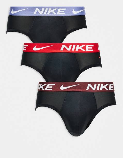 Nike - Essential - Confezione da 3 slip in microfibra neri con elastico colorato in vita marrone/rosso/lilla - view 1
