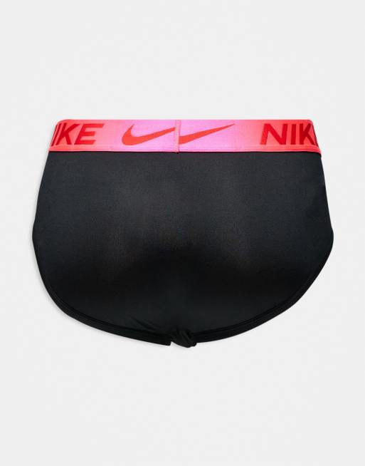 Nike - Essential - Confezione da 3 slip in microfibra neri con elastico colorato in vita rosa/rosso/nero, 3 di 3