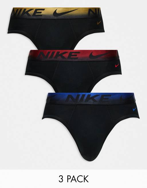 Nike - Essential - Confezione multipack da 3 slip in microfibra con fascia in vita colorata blu/rossa/oro