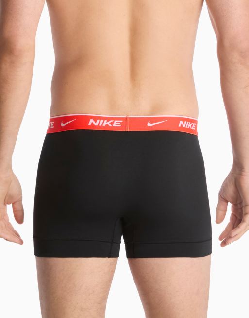 Nike Essential cotton 2 pack trunks in black with red/grey waistbands, 4 of 4