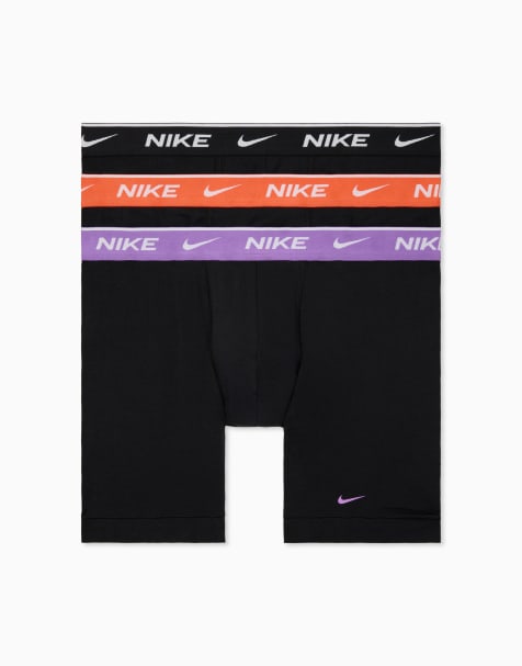 Nike Essential cotton 3 pack boxer briefs in black with purple/orange/black waistbands - view 1