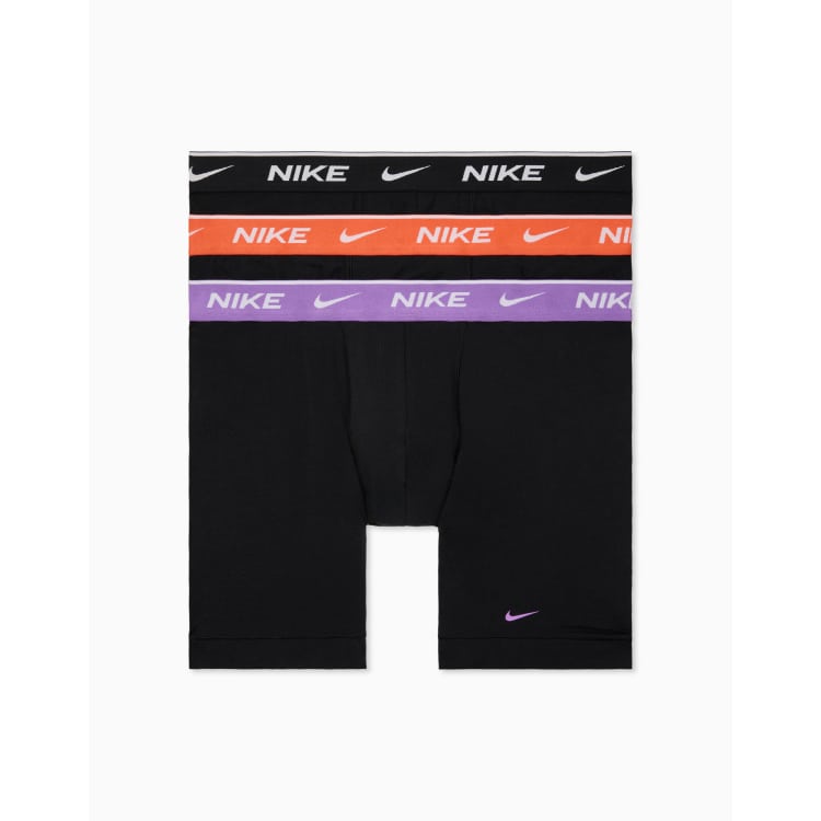 Nike Essential Cotton 3 pack boxer briefs in black with purple