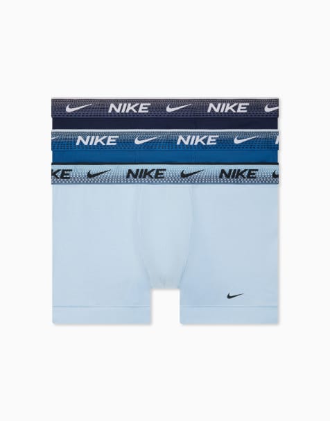 Nike Essential Cotton 3 pack boxer briefs in blue shades with gradient waistbands - view 1
