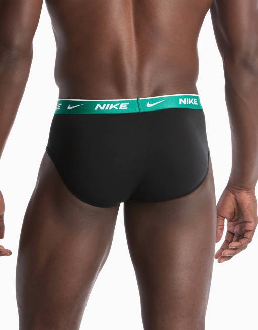 Nike Essential cotton 3 pack briefs in black with green/orange/brown waistbands, 4 of 4
