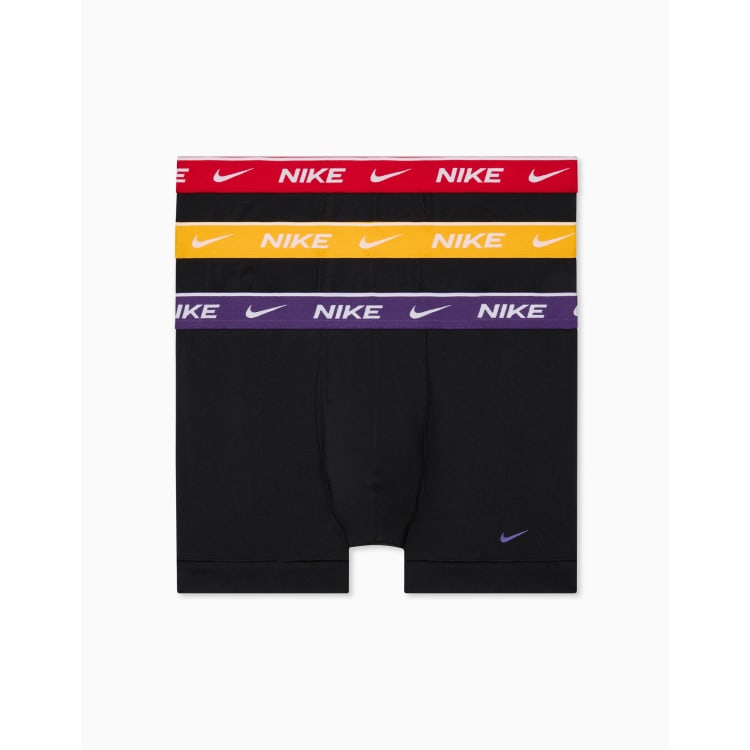 Nike Essential Cotton 3 pack briefs in black with purple/yellow