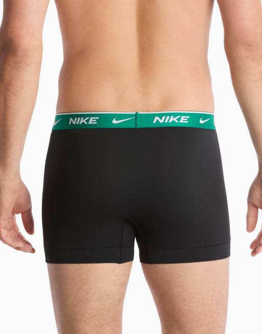 Nike Essential Cotton 3 pack trunks in black with green/orange/brown waistbands, 4 of 4