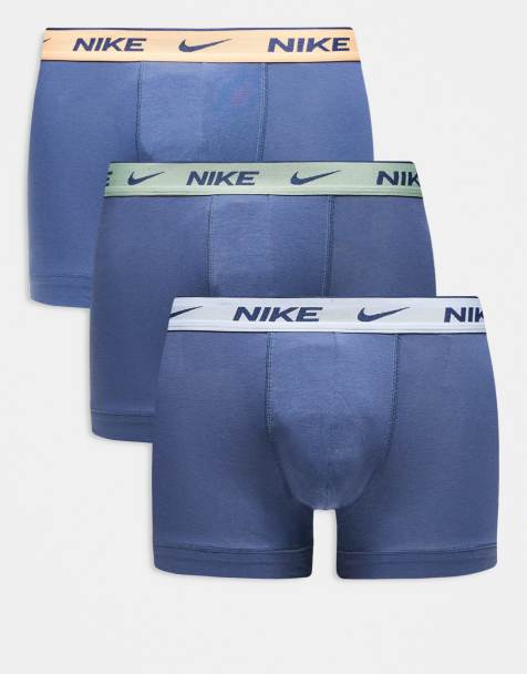 Nike Essential cotton 3 pack trunks in washed blue with coloured waistbands - view 1