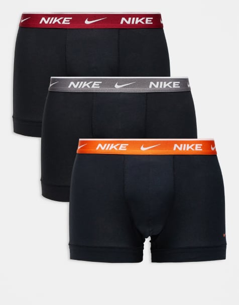 Nike – Essential Cotton – 3er-Pack Baumwoll-Unterhosen in Schwarz mit Bund in Orange/Rot/Grau - view 1