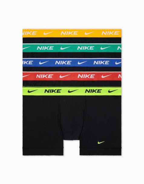 Nike Essential cotton 5 pack trunks in black with coloured waistbands - view 1