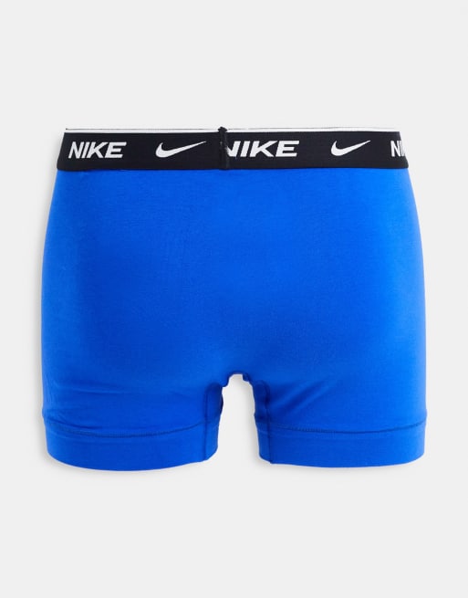 Nike Essential Cotton stretch 3 pack trunks in black/navy/blue waistbands, 4 of 4