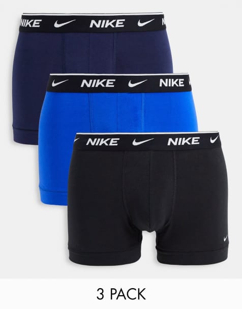 Nike essential cotton stretch 3 pack trunks in black/navy/blue  - view 1