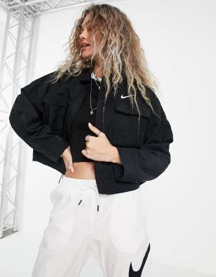 Nike Essential Crop Oversized Woven Field Jacket In Black