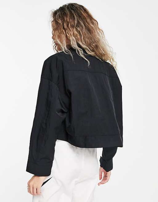 Nike Essential crop oversized woven field jacket in black | ASOS Nike Essential crop oversized woven field jacket in black | ASOS