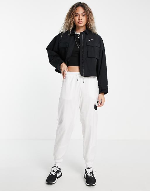 Nike Essential crop oversized woven field jacket in black | ASOS Nike Essential crop oversized woven field jacket in black | ASOS