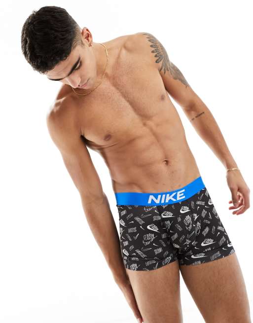 Nike - Essential - Dri-FIT - Boxershort van microvezel in zwart met blauwe tailleband