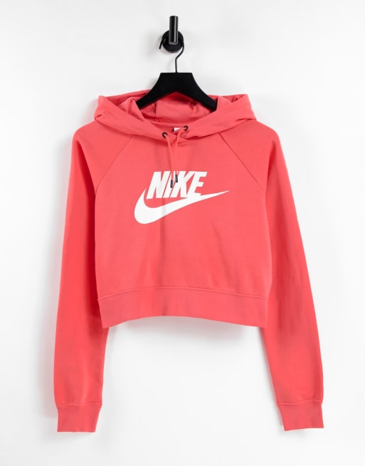 Nike essential fleece cropped hoodie in coral pink