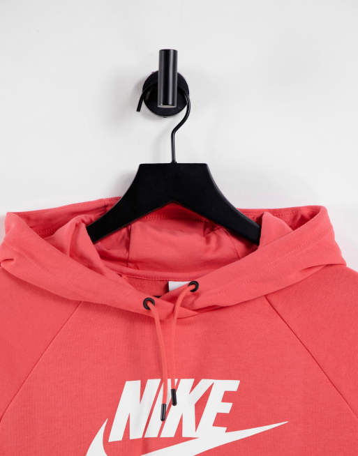 Nike essential fleece cropped hoodie in coral pink ASOS