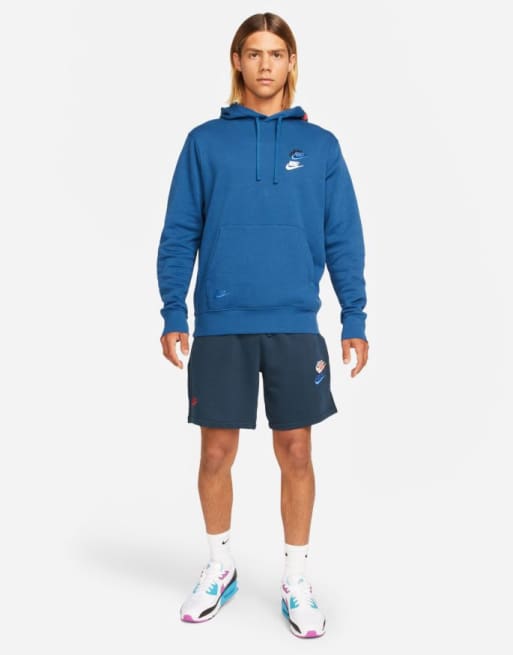 Nike Essential Fleece+ Felpa con cappuccio blu con logo multi