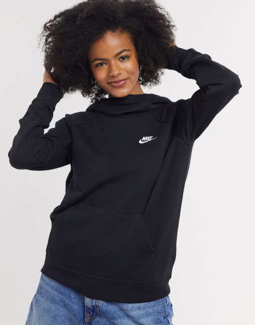 Nike Essential Fleece funnel neck hoodie in black