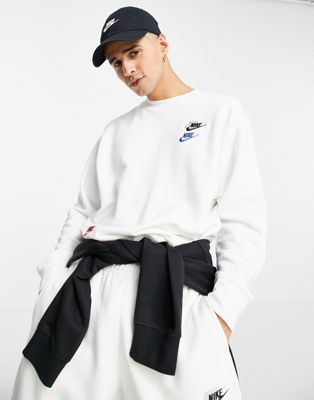 Nike Essential fleece+ multi logo crew neck sweatshirt in white