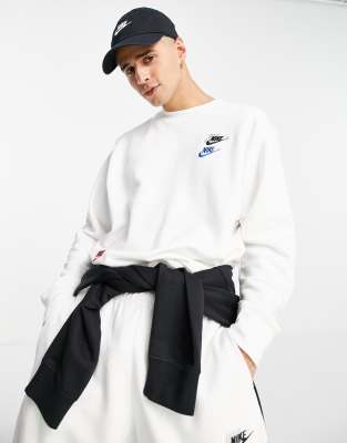 Nike Essential fleece+ multi logo crew neck sweatshirt in white - ASOS Price Checker