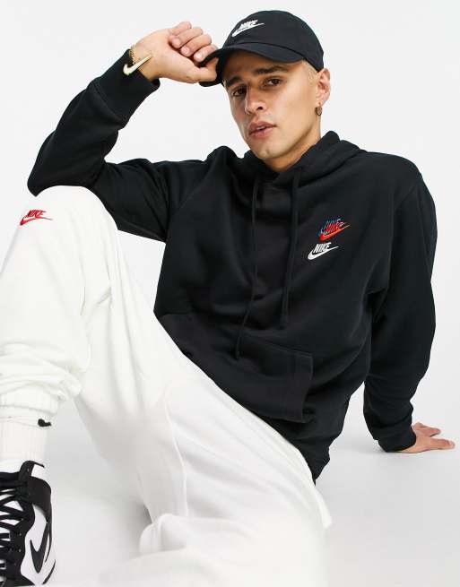 Nike Essential fleece multi logo hoodie in black