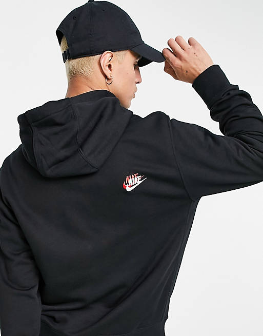 Nike Essential fleece+ multi logo hoodie in black