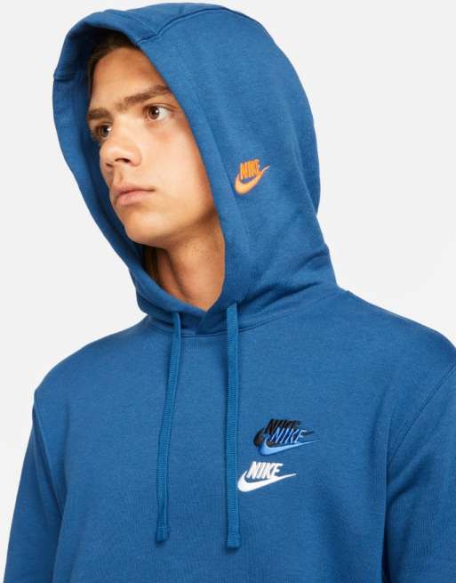 Nike Essentials fleece multi logo hoodie in black