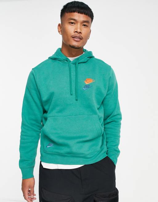 Nike Essential fleece+ multi logo hoodie in green | ASOS